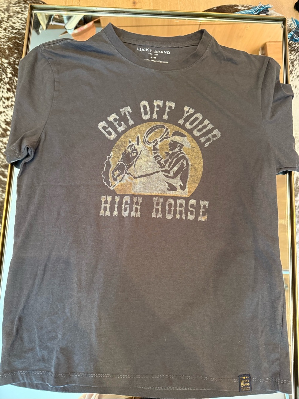 NWOT Lucky Brand Grey Short-Sleeve Graphic T "Get Off Your High Horse" Size M